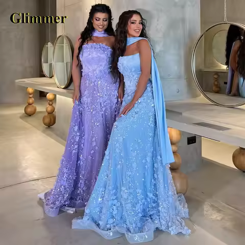 Glimmer Celebrity Dresses Evening dresses Wedding Florals Shawl Sleeves Parties Dress Vestidos de No