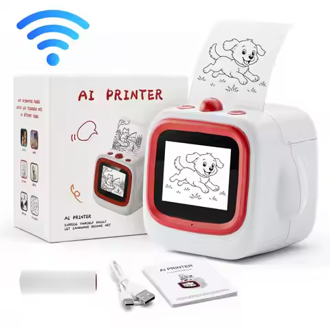 AI Sticker Printer for Kids Voice Activated Mini Printer 2.4Inch IPS Screen WiFi Portable Printer Po