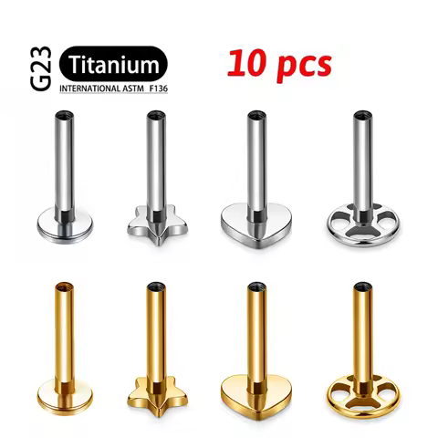 10pcs/lot ASTM F136 Titanium 16G 18G 20G Push In Plug Back Base Stud Earrings Lips Nose Piercing Tra