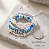 YX 4Pcs Sea Star Shell Polymer Clay Bead Bracelets Set Stackable Adjustable Beach Jewelry Y2K Gift f