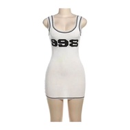 Thấp Cắt Áo Đan Jumpsuit Mini Cổ Vuông Phối Bó Sát Polyester Nóng Áo Vest Váy Dành Cho Nữ