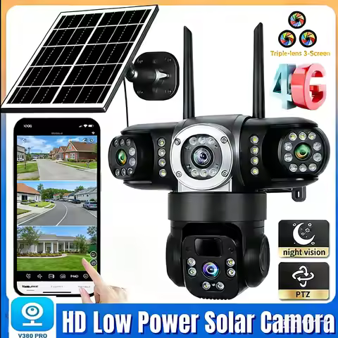 V380 Pro Wireless Solar Security Camera Three Screen Three Lens 6K 4G Sim Card Solar CCTV 4G V380 Ba