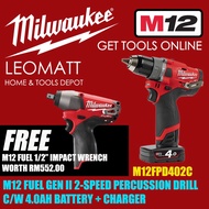 Milwaukee M12 FUEL GEN II 2-Speed Percussion Drill + Impact Wrench Combo Set