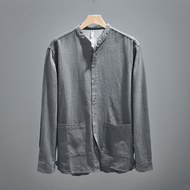 SY Summer Ramie Shirt Mens Long-sleeved Comfortable Cotton Linen Shirt Casual Literary Loose Linen T