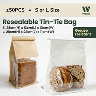 Bakery Bag with Window | Resealable Tin-Tie Bag with Window | Kratf Paper Loaf Bag Roti Beg Bertingk
