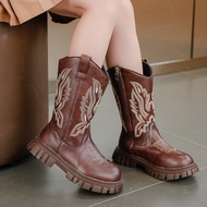 LOlanta Ladies Cowgirl Cowboy Boots for Girls Leather Mid Wide Calf Country Riding Western Wedding S