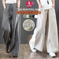 Korea Korea Spring Summer Cotton Linen Loose Large Size Wide-Leg Pants High Waist Floor Pants Straight Leg Long Pants Linen Women's Pants