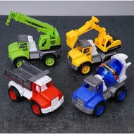 Toy Bag of 4 Inertia Construction Vehicles Dump Truck - Scoop Truck - Crane Truck - Tank Truck