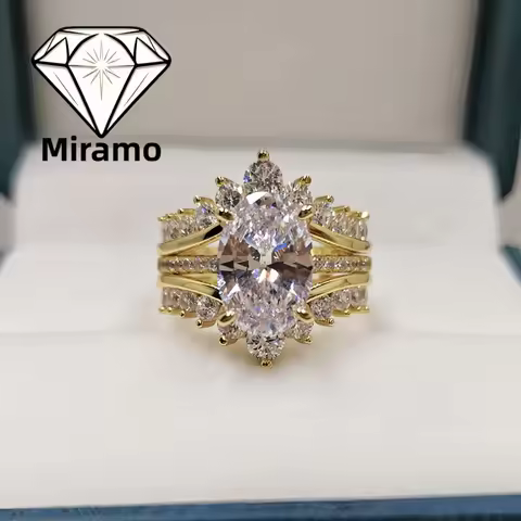4.5CT Oval Cut Moissanite Ring Set Luxury Stackable Diamond Ring Zircon Crown Stackable Band Women's