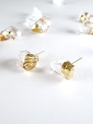 STAR STONE - CLEAN + 24K GOLD 玻璃原石耳環 透明+鍍24K真金
