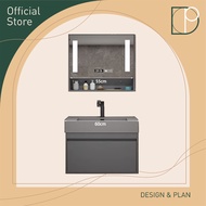 Design Plan Bathroom Slate Integrated Basin Cabinet Drawer With Half-Sealed Smart LED Mirror cabinet
