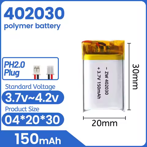 3.7V 200mAh 402030 Lipo Rechargeable Battery JST 2.0mm 2Pin Plug For MP3 GPS Bluetooth Headset Recor