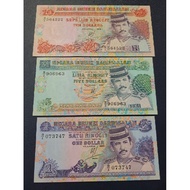 1989 Brunei 1 Dollar + 5 Dollars + 10 Dollars Set of 3 Banknotes Gem UNC Embossing Collection Collec