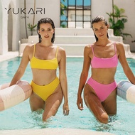 YUKARI SWIM 2 Piece Bikini High Waist Bikini Set With Hollow Out Back Sexy Swim Outfit For Women Bea