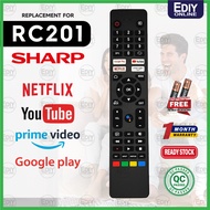 【𝐅𝐑𝐄𝐄 𝐁𝐀𝐓𝐓𝐄𝐑𝐘 𝐀𝐀𝐀𝐗𝟐】Remote Control For SHARP RC201 Aquos Android Smart TV Youtube EK2X 4T-C50EK2X 4T
