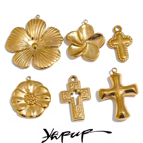 Yhpup Stainless Steel Metal Flower Cross Pendants Tarnish Resistant DIY Necklace Jewelry Accessories