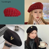 [TurnBright] Christmas Red Beret Women Autumn Winter British Retro Tweed Berets French Hat For Woman