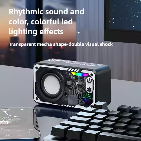 RGB Light Transparent Mecha Speaker Double Bass Diaphragm Sound Light Rhythm Wireless Bluetooth Spea