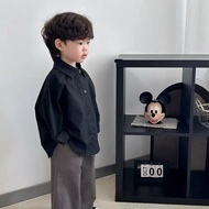 Korean Version Boy's Shirt Handsome Shirt Plain Shirt Black Shirt White Shirt Top Handsome Boy's Top