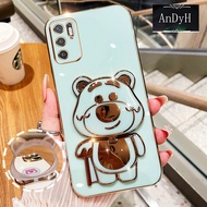 AnDyH Phone Case for Xiaomi POCO M3 Pro 4G 5G Redmi Note 10 5G Note 10T 5G Xiaomi POCO X3 GT 5G Makeup Mirror Strawberry Bear Bracket Full Silicone Soft Shell