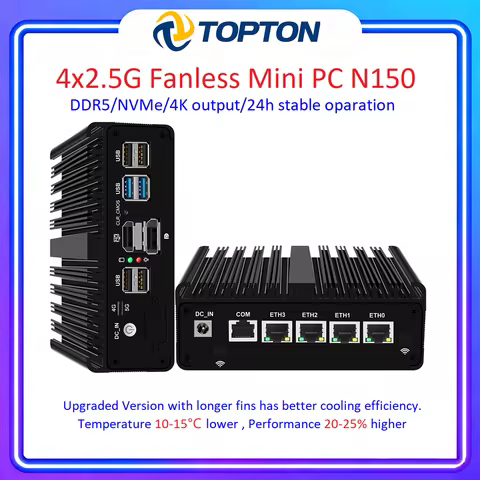 Cheap Firewall Mini PC Fanless Intel N150 J6412 J5005 6305 4x2.5G i226 LAN Industrial Computer pfSen