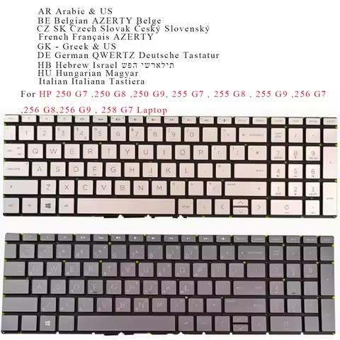 New Arabic Belgian Czech French Hebrew German Greek Hungarian Italian Keyboard for HP 250 255 256 G7