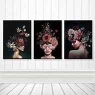 Cetak kanvas potret gadis bunga moden - Hiasan dinding bergaya wanita