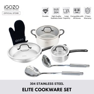 iGOZO Elite 304 Stainless Steel Cookware Set (16cm Saucepan / 24cm Casserole / 28cm Frying Pan)