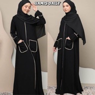 Abaya Hitam Daily Alkhatib Collection Dress Perempuan Baju Murah dan Bagus Bahan Jetblack Saudi