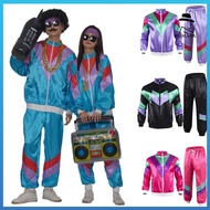 Frolada 80s Women Tracksuit Set Retro Hip Hop Disco Outfit Color Block Jacket Elastic Waist Pants Se