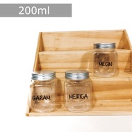 200ml BOX Jar Silver Lid Kitchen Spice Waterproof Transparent Sticker Label