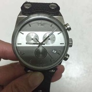 降價賣 CK 三眼計時皮革帆布錶-黑