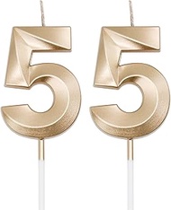 Champagne Gold 55th Birthday Candles for Cakes, Number 55 Candle Cake Cupcake Topper for Birthday An