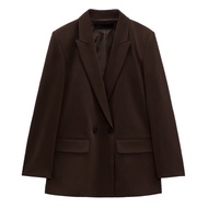 Zaraจักรพรรดิเสื้อแจ็คเก็ตเสื้อสูทตัวนอกทรงหลวมลำลองมีกระเป๋าสูททำงานสำหรับผู้หญิง2753032