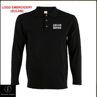Microfiber Lengan Panjang Long Sleeve collar T Shirt Logo Embroidery Sulam Aircon Service Maintenanc