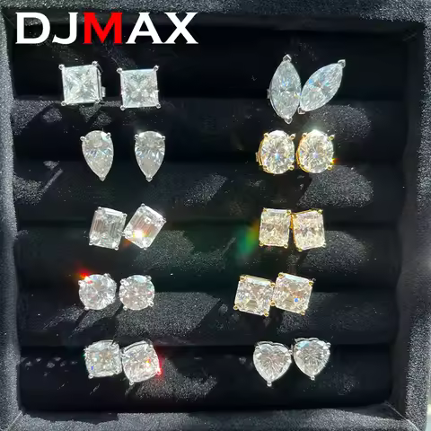 DJMAX 0.5-2ct Moissanite Diamond Stud Earrings for Women Original 925 Sterling Silver Lady's Moissan