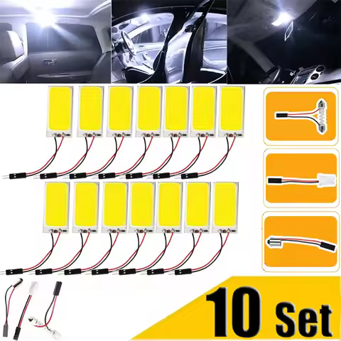 1-10Set Car Interior Ceiling LED Light Panel 6000K White COB LED Light Panel With Light Adapter For 