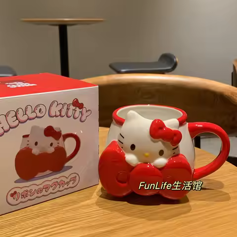 Sanrio Cute Cartoon Bow Hello Kitty Ceramic Mug Coffee Cup Milk Cup Christmas Gift