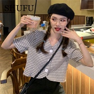 SHUFU 2607 Hàng sẵn sàng phong cách hàn quốc áo blazer tay ngắn cho nữ cộng với kích thước lỏng lẻo 