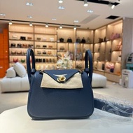 全新全套 正貨 Hermes Mini Lindy 7P 普魯士藍 金扣 ghw