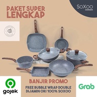 Cookware Set Soxoo Paket Super Lengkap Panci Marble Stain Wajan Anti Lengket
