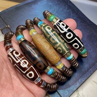 Original Tibetan Nine-Eyed Dzi Beads Bracelet Rough Stone Polished Dzi Beads Coconut Shell Bracelet 