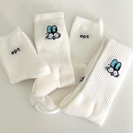 Korea EPT Letter/Rabbit Embroidered White Socks Stockings sailboat