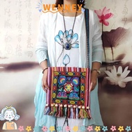 WEY Women Shoulder Bag, Tassels Hmong Tribal Ethnic Message Bag, Embroidery Tapestry Fashion Vintage