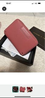 小ck charles and keith 粉色桃色皮夾中夾錢包