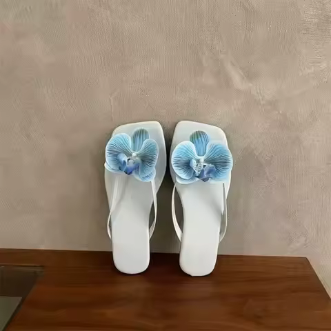 Fashion Sweet Butterfly Orchid Slipper Elegant Summer Flower Flip Flops Vacation Out Wear Women's Sa