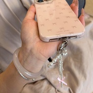 SHUXIE | เคสไอโฟน 15 14 โปร 13 ทรงโบว์เต็มหน้าจอ มีลูกปัดเพิร์ล กันกระแทก