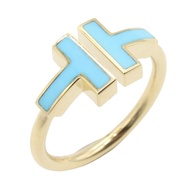 【二手】Tiffany & Co.) T字形戒指，綠松石鑲嵌，9號K18（黃金）T字形戒指，綠松石鑲嵌，女士款，二手