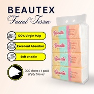 BEAUTEX Soft Facial Tissue Premium Paper 2ply Tisu Muka Face Tissues 【4 Packs X 200 Pulls = 800 Pull