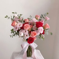 【鮮花】紅粉色玫瑰洋桔梗自然風鮮花捧花